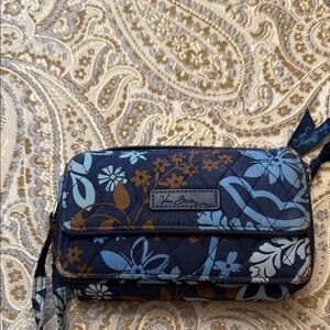 Vera Bradley Floral Wristlet - Navy and Tan